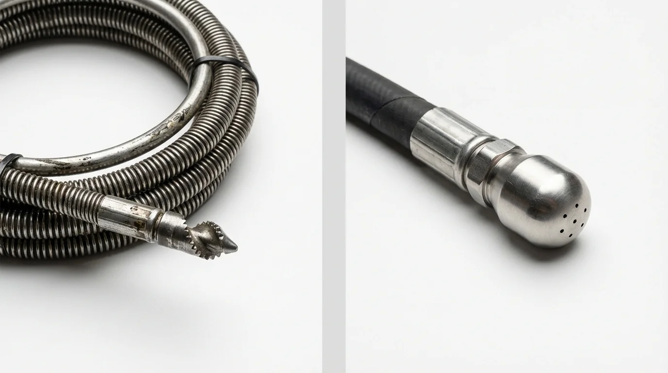 Drain snake cable and hydro jetting nozzle used for drain cleaning in Wilton, NH